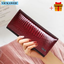 Gift Magnetic Hasp Wallet Women Genuine Leather Coin Purse Ladies Long Fashion Wallets Female Purses Card Money Bag