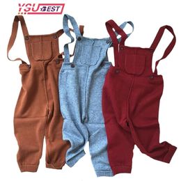 Knitting Baby Girls Jumpsuit Autumn Boy Girl Overalls Pretty Knitted Infant Dungarees Candy Color Long Trousers Jumpsuit LJ201019