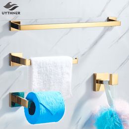 Bathroom Hardware Set Gold Polish Bathrobe Hook Towel Rail Bar Rack Bar Shelf Tissue Paper Holder Bathroom Accessories C1020303g