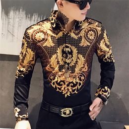 Casual Blouse Homme Baroque Banquet Shirt Paisley Black Gold Men Luxury Korean s Long Sleeve Print s Slim Fit 220309