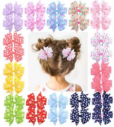 1Piece Grosgrain Ribbon Bows With Clip For Baby Girls Printed Flower Hair Clips Handmade Barrette Head wear Hair Accessories