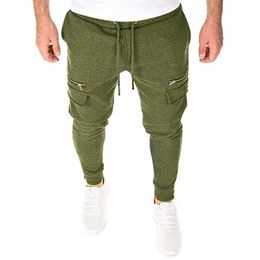 Pantaloni da uomo Tasche con zip da uomo Abbigliamento lungo Pantaloni tinta unita Pantaloni sportivi slim fit Pantaloni da jogging casual