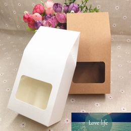 24pcs Kraft Gift Packaging Bag Clear PVC Window Seal Food Packing Paper Box for Cookie/Chocolate/Coffee bean/Candy/Cake 8*5*16cm