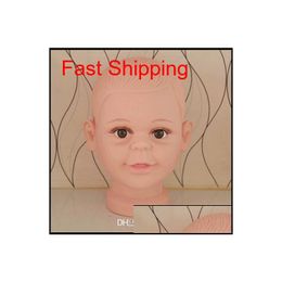-Expédition en gros PVC Bébé en plastique réaliste / enfant enfants mannequin mannequin Tête factice pour perruque chapeau de soleil Tête d'affichage mannequin 1pc 6tsyo