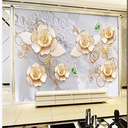 3d Customised wallpaper 3d embossed rose wallpapers TV background wall 3d stereoscopic wallpaper