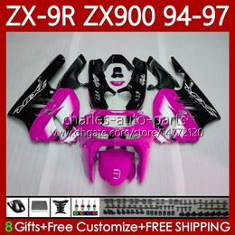OEM Body Kit For KAWASAKI NINJA ZX-9R ZX900 ZX 9R 9 R 900 CC 1994 Pink Black 1995 1996 1997 Bodywork 100No.109 ZX9 R ZX900C 900CC ZX-900 94-97 ZX9R 94 95 96 97 MOTO Fairing