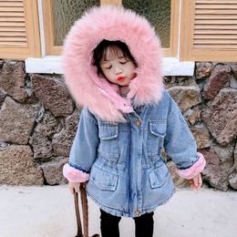 Toddler Girl Outerwear Plush denim jacket Winter Baby Girl Denim Jacket Plus Fur Warm coat 1-6 Years Kids Infant Girl Parka LJ20117