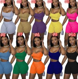 2022 Summer Clothes Women Sports Tracksuits Suspenders Tops Shorts Two Piece Set Solid Colour Jogger Suits Sexy Yoga Outfits S-XL