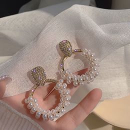 S1997 Fashion Jewellery Elegant Faux Pearl Beads Earrings Rhinstone Hoop Earrings