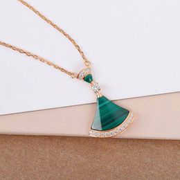 S925 silver fan shape pendant necklace with malachite and diamond for women engagement jewelry gift