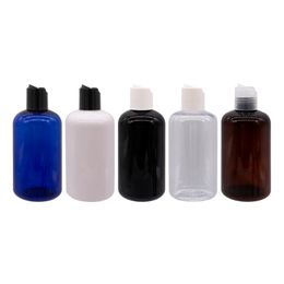 250ml x 24 Empty Plastic Bottle With Disc Top Cap , 250cc Shampoo Cosmetic Refillable Container Press Lid Blue Black