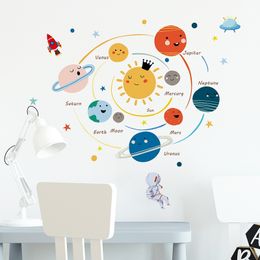 Cartoon solar system planets wall sticker child kids room home decoration mural removable wallpaper bedroom nursery stickers 201130