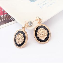 Fashion- 2019 Vintage Baroque Earrings for Women Statement Round Gold Lion Head Dangle Earring Metal Earing Hanging Baroque India Jewelry
