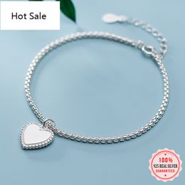 Real 925 Sterling Silver Sweet Fashion Romantic Heart Chain Bracelet For Women Wedding Fine S925 Jewellery