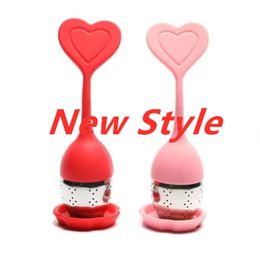 Stock Tea Philtre Infuser Spoon Silicone Heart Shape 304 Stainless Steel Loose Leaf Leak Mesh Strainer Cute