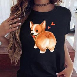 Funny Cute Corgi Dog Printed Tops T-shirt Harajuku 90s Kawaii Women Short Sleeves T Shirts Graphic Tees Female