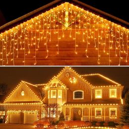 Strings 3M-35M Christmas Lights Outdoor Waterproof Street Garland On The House Icicle Curtain Light EU Plug Year 2022 Decor