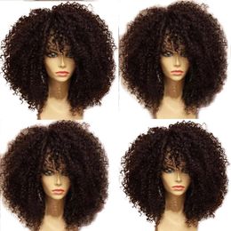 16 inch 100% Human Hair Wigs for Black Women Short kinky curly Curls Wig with Bangs lace front brazilian hd swiss pre plucked 130% daily use