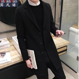 Wholesale- Autumn Winter Fashion Single Breasted Trench Coat Wool Blends Young Men Casual Ku20