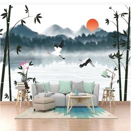 Simple 3d murals wallpaper for living room forest landscape painting bamboo forest landscape wallpapers TV sofa background wall