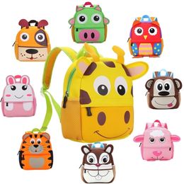 Popular Children 3D Cute Animal Design Backpack Neoprene School Bags Unisex Kindergarten Kids Cartoon Bag Giraffe Monkey Tiger LJ201225