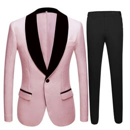 Mens Wedding Suits Smoking Tuxedo Jacket 2 Piece Groom Terno Suits For Men Plus Size Yellow Pink Blue Suits 201105