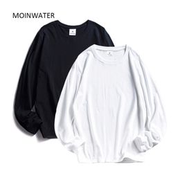 MOINWATER Women T shirts Wholesale 2 Pieces Solid 100% Cotton Long Sleeve T-shirts Lady Casual Tees&Tops 201029