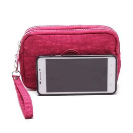 Wallet Women Small Coin Purses Washer Wrinkle Fabric Phone Purse Three Zippers Portable Make Up Bag