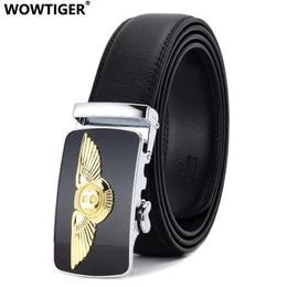 WOWTIGER golden silver Colour car Automatic Buckle black 35mm Male Cowhide Leather Belts For Men clothing belt
