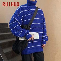 RUIHUO Autumn Striped White Turtleneck Men Clothes Winter Sweater Men Coats Pullover Mens Turtleneck M-2XL 201203