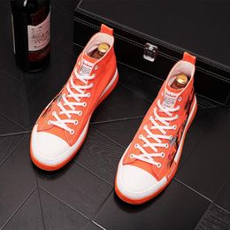 men's embroidery High fashion top round head lace-up white canvas shoes breathable boots 24752