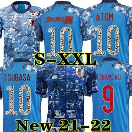 -Anime versão 20 21 22 Japão Capitão da camisa de futebol Japão Tsubasa Japanese Special Edition Home Blue Soccer camisa #10 Atom 2021 2022 Uniforme de futebol