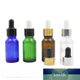 15ml green/blue/brown/clear glass bottle with Aluminium collar white black bulb for essential oil serum liquid skin packing