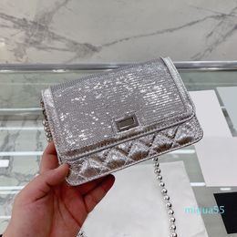 Womens Designer Wallet Bags Phone Card Holder Sequins With Silver Calfskin Genuine Leather Large Capacity Purse Handbags 19*13CM