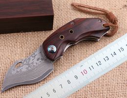 1Pcs 6.1 Inch Damascus Pocket Folding Knife VG10 Damascus Steel Drop Point Blade Rosewood + Steel Sheet Handle EDC Knives With Wood Box