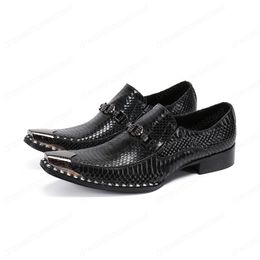 Black Business Men Shoes Snake Pattern Real Leather Office Dress Shoes Big Size Formal Brogue Leather Shoes Male