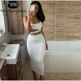 Asia 2 Layers Long Skirts Two Piece Set Summer Party Wear Women Outfits Sexy Sleeveless Plus Size 2 Skirt 220302