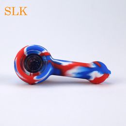 Free Ship silicone water pipes glass oil burner silicone smoking pipes with glass bowl for smoking dry herb tobacco hand pipe