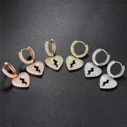 Full Crystal Zirconia CZ Heart Hoops Earrings Trendy Top Quality Gold Silver Colour Men Women Punk