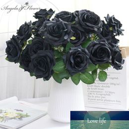 46 CM 7 Heads Black Rose Bouquet Artificial Flowers Bride Hand Hold Flower Silk Home Decoration Table Wedding Party Supplies DIY