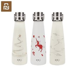 Youpin KKF Vacuum Bottle Portable Thermos Cup Travel Mug 304 Stainless Steel with Zinc Alloy Hand-held Ring 3 Patterns 201109