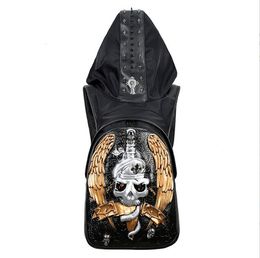 Mens Bags With Hood Cap 3D handbags Fashion Personality Skull Leather Backpack Rivets Apparel Bag Japanese Handbags For women Schoolbags