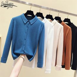 Spring Autumn Polo Collar Knitted Cardigan Loose Lazy Lapel Bottoming Shirt Long Sleeve Single Breasted Women Sweater Coat 11181 201111