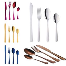 4Pcs/Set Stainless Steel Upscale Dinnerware Cutlery Tableware Knife Fork Spoon for Home Kitchen Restaurant 8 Colors
