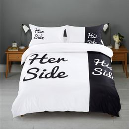 Black&white Her Side His Side bedding sets Queen King Size double bed 3pcs 4pcs Bed Linen Couples Duvet Cover Set 201105
