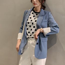 2020 Spring Blue Blazer Women Korean Style Casual Blazer Elegant Single Breasted Official Ladies Jacket LJ201021