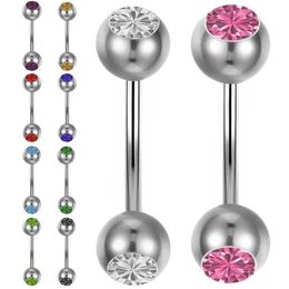 Imixlot 10pcs Mix Colours Stainless Steel Crystal Tongue Belly Lip Eyebrow Nose Barbell Rings Body Piercing Jewellery Q jllpEx