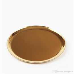 Stainless Steel Round Storage Trays Fruit Tea Home Decoration Tray Dish Plate Gold Serving Food Container Kitchen Organiser wholesale LX1162