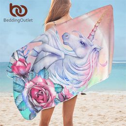 BeddingOutlet Unicorn Bath Towel Bathroom Rose Cartoon Microfiber Beach Towel Pink Floral Girly Shower Towel 75x150cm Drop Ship Y200429