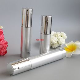 15ml 20ml Shiny Silver Airless Refillable Bottles Thin Healthy Travel Empty Cosmetic Containers for Liquid Makeup 100pcs/lotpls order